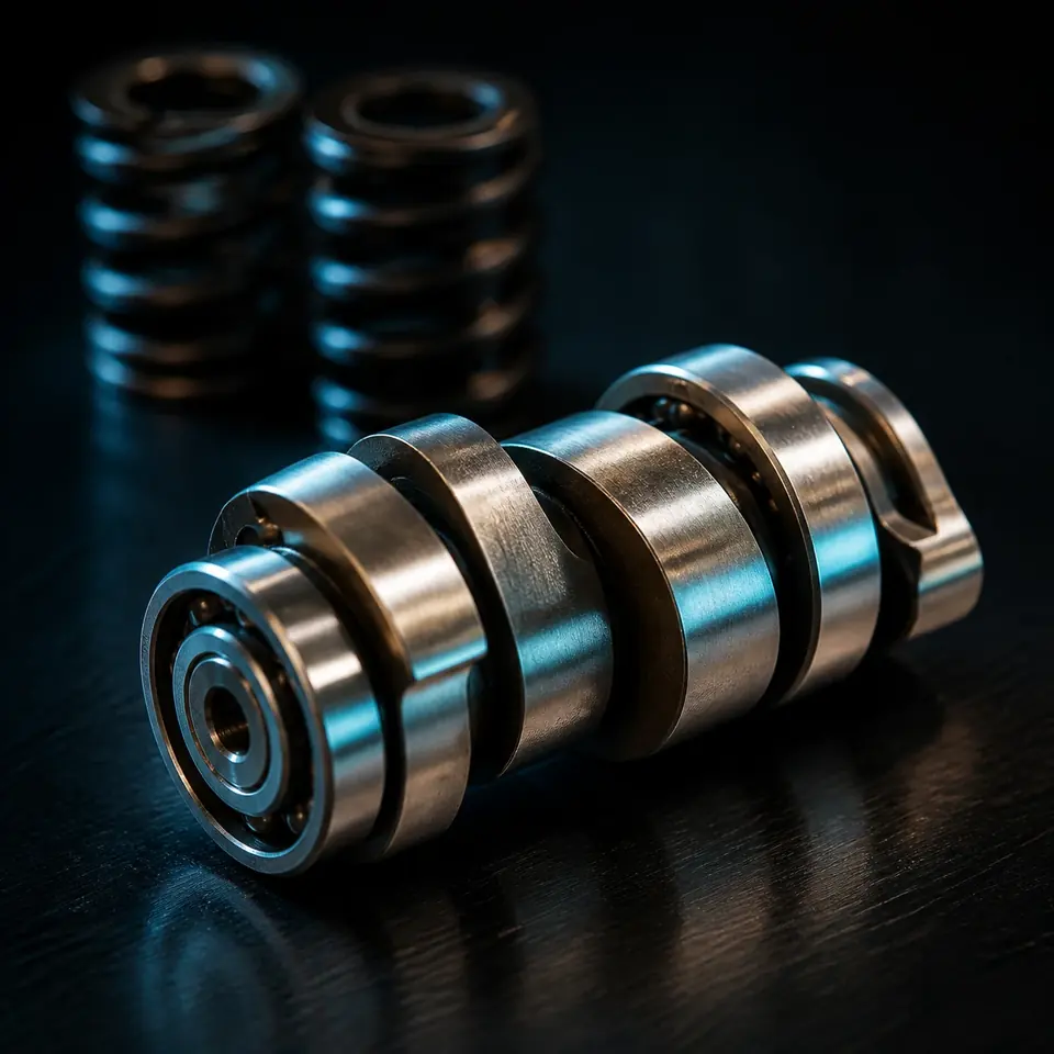Ilustrasi permukaan camshaft dan pegas katup